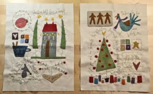 Kerstquilt eerste twee blokken, Anni Downs, The Santa...