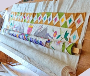 dubbelen van de Down the Rabbit Hole quilt - patroon van Sarah Fielke