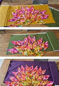 Quiltblokken op steeds een andere kleur achtergrond